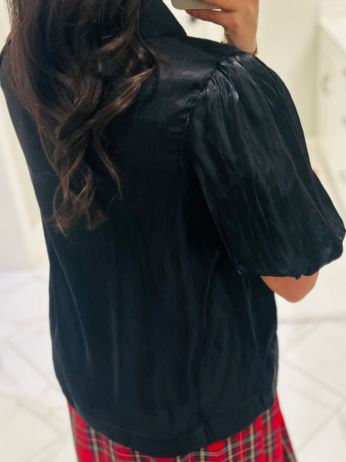 The Ciara Black Puff Sleeve Bow Top