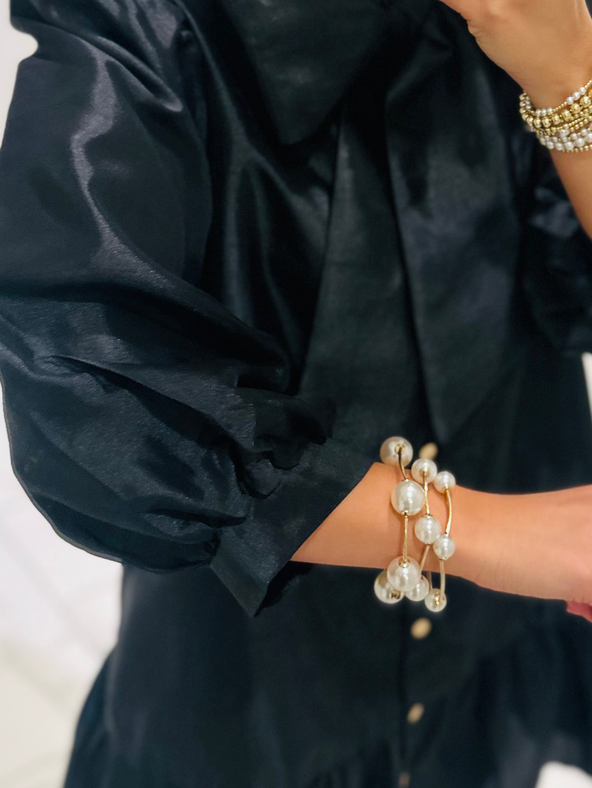 The Brynn Black Metallic Bow Dress