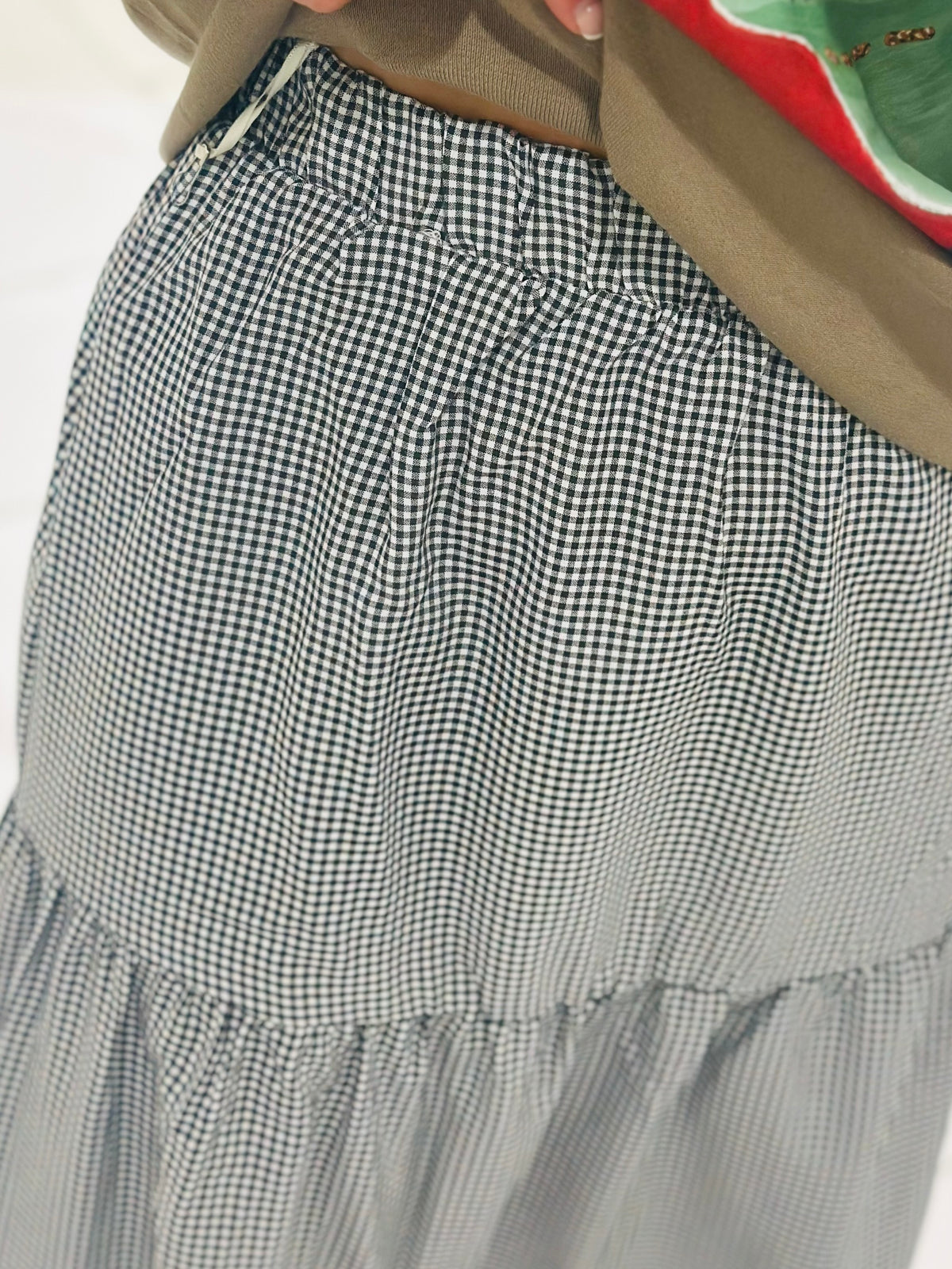 The Black Gingham Midi Skirt