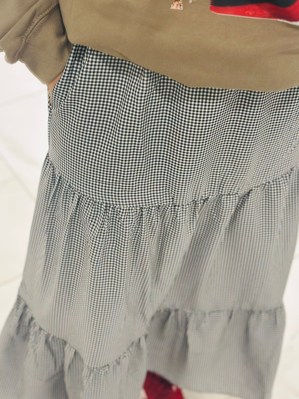 The Black Gingham Midi Skirt