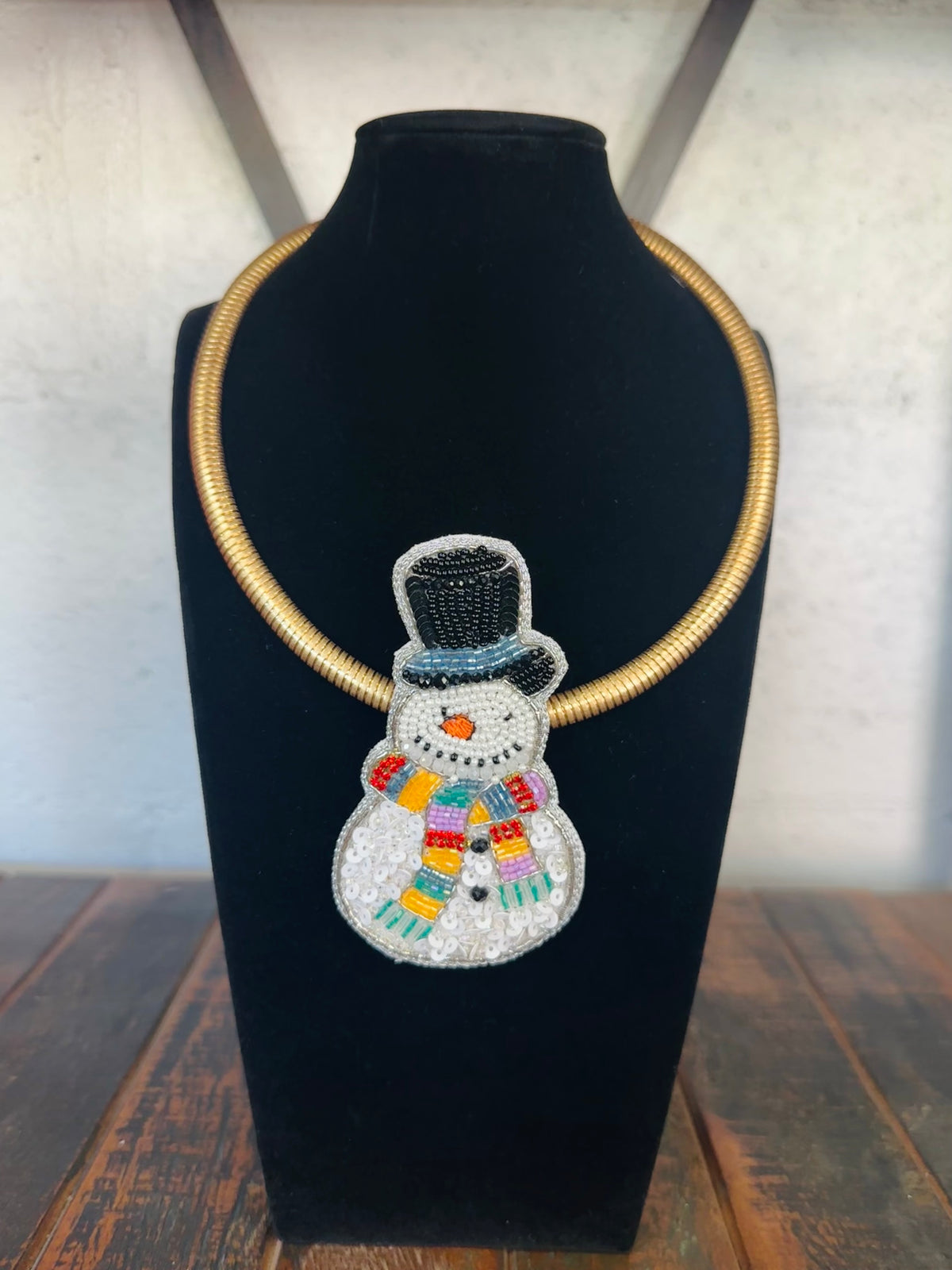 White Snowman Beaded Collar Necklace