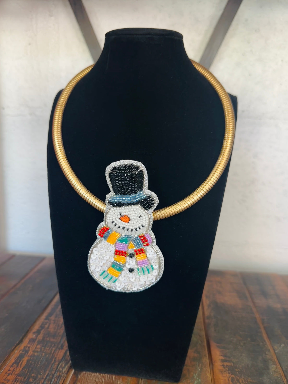 White Snowman Beaded Collar Necklace