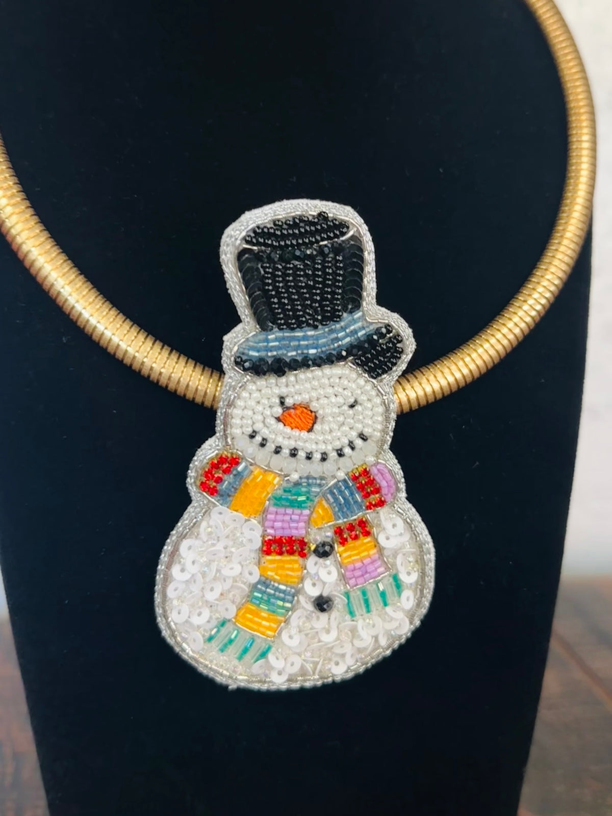 White Snowman Beaded Collar Necklace
