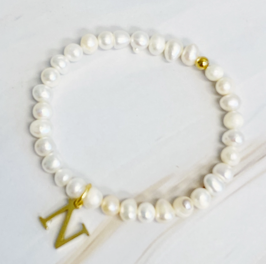 Freshwater Pearl Initial Charm Bracelet