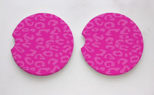 Neon Pink Leopard  Car Coaster