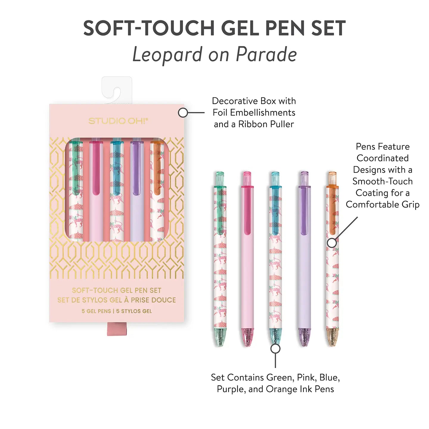 Leopard On Parade Soft-Touch Gel Pen Set
