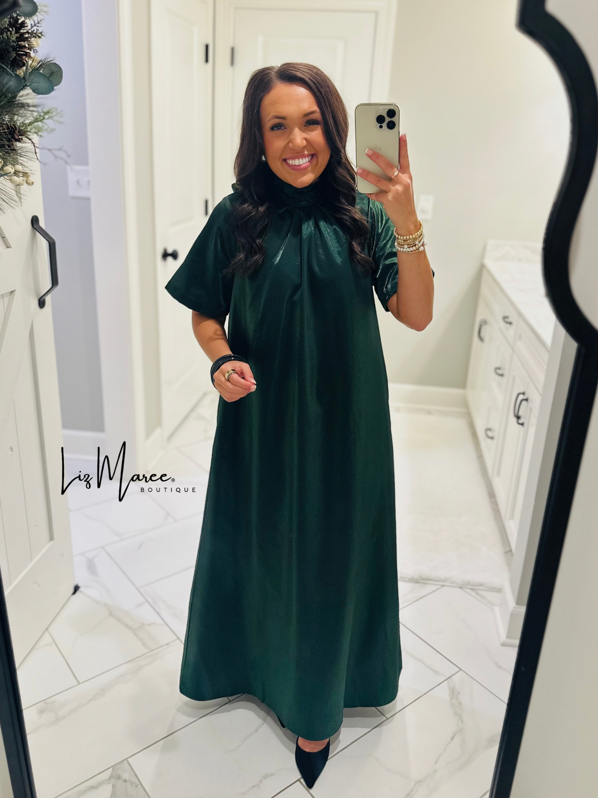 The Noelle Pine Satin Maxi Dress
