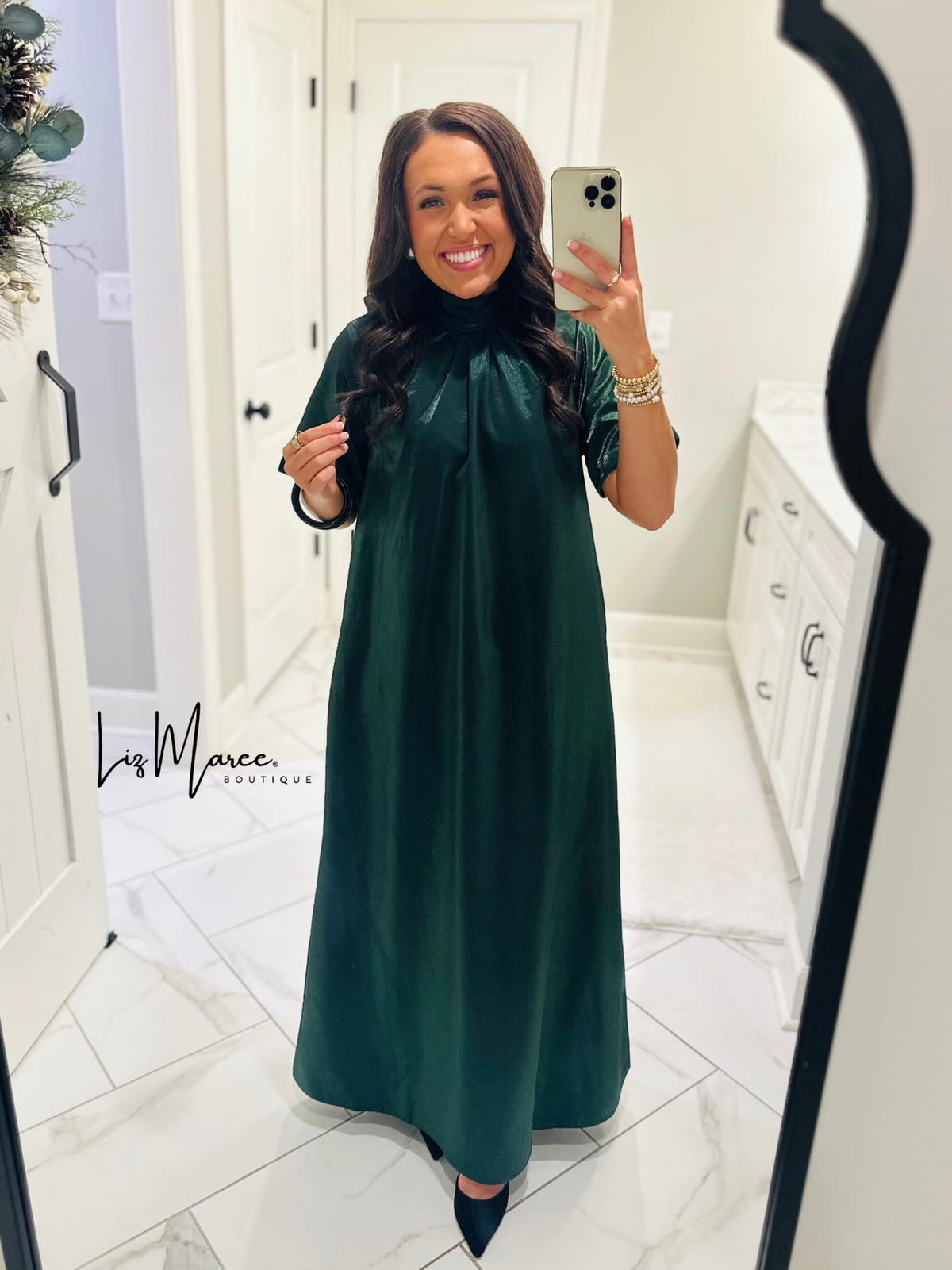 The Noelle Pine Satin Maxi Dress