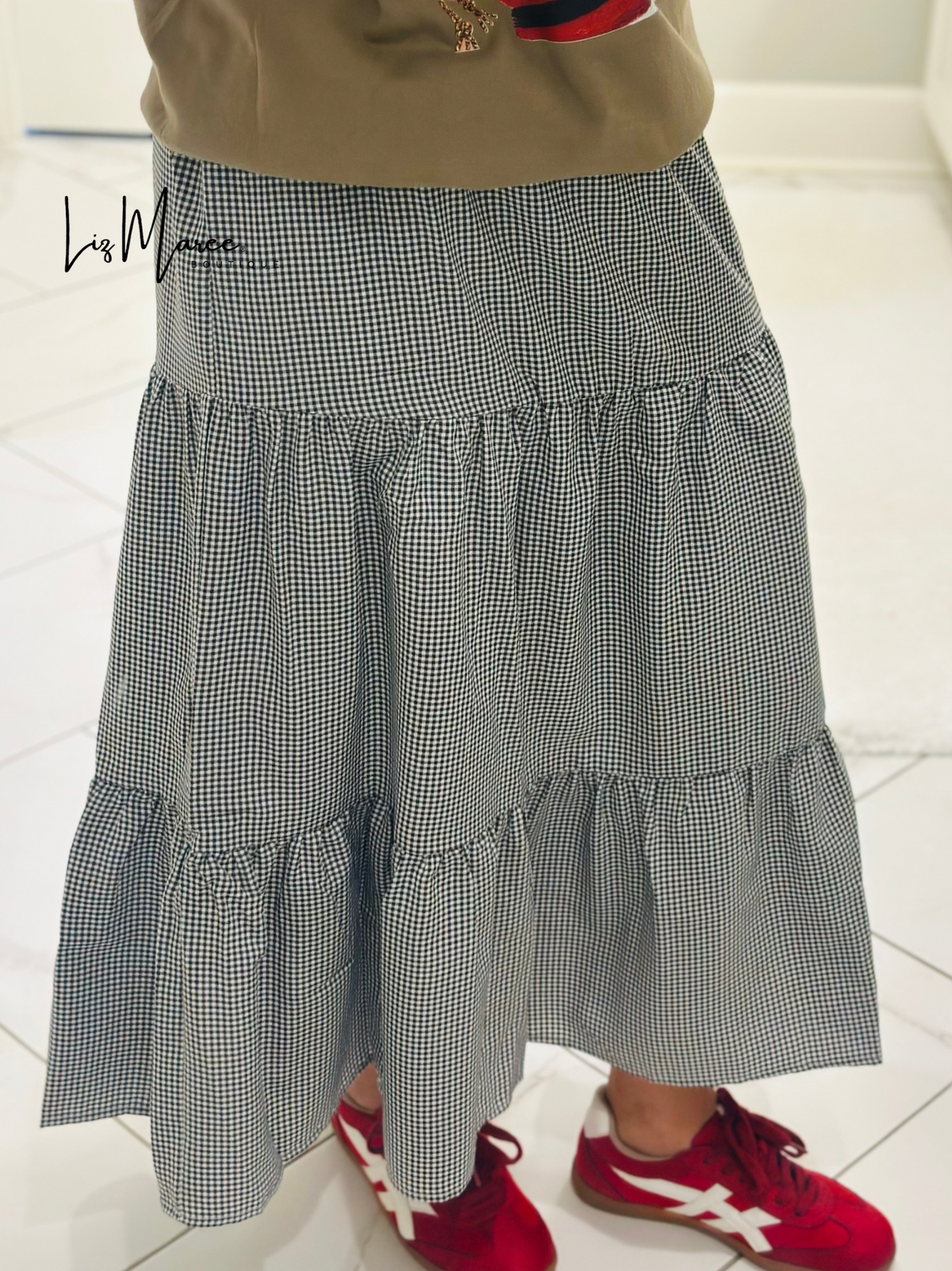 The Black Gingham Midi Skirt