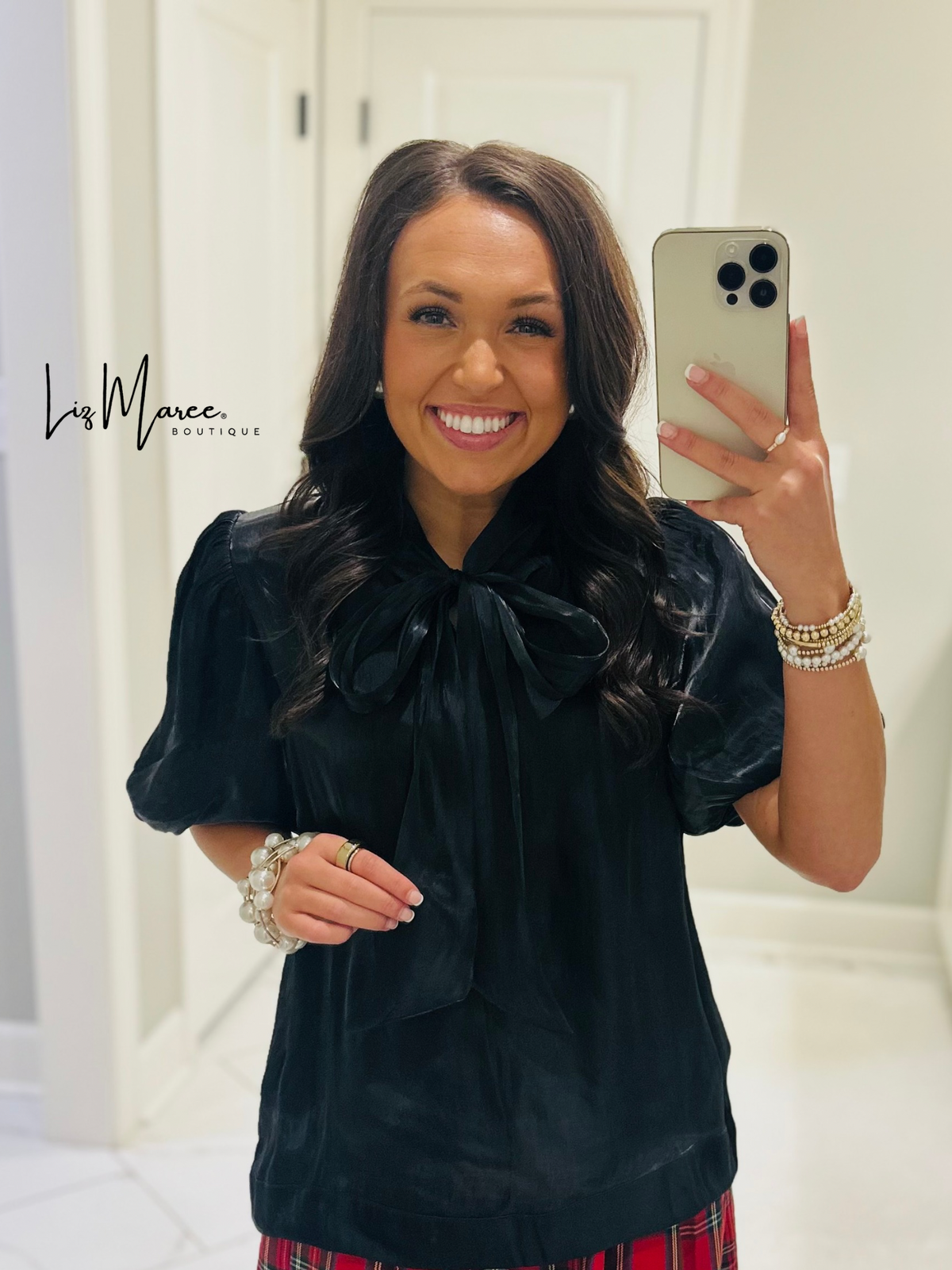 The Ciara Black Puff Sleeve Bow Top