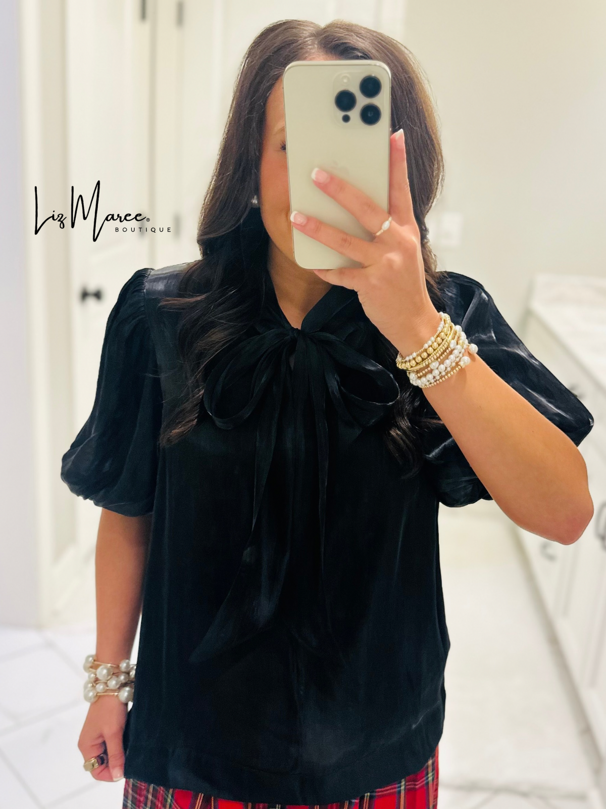 The Ciara Black Puff Sleeve Bow Top