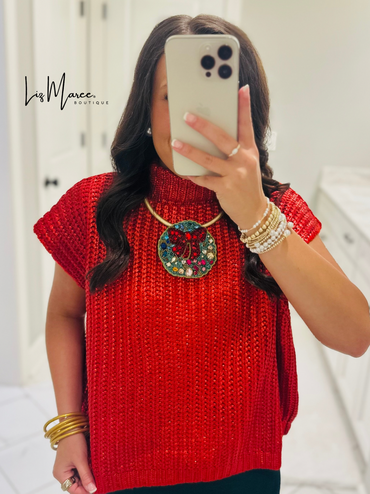 The Natasha Red Metallic Sweater Top