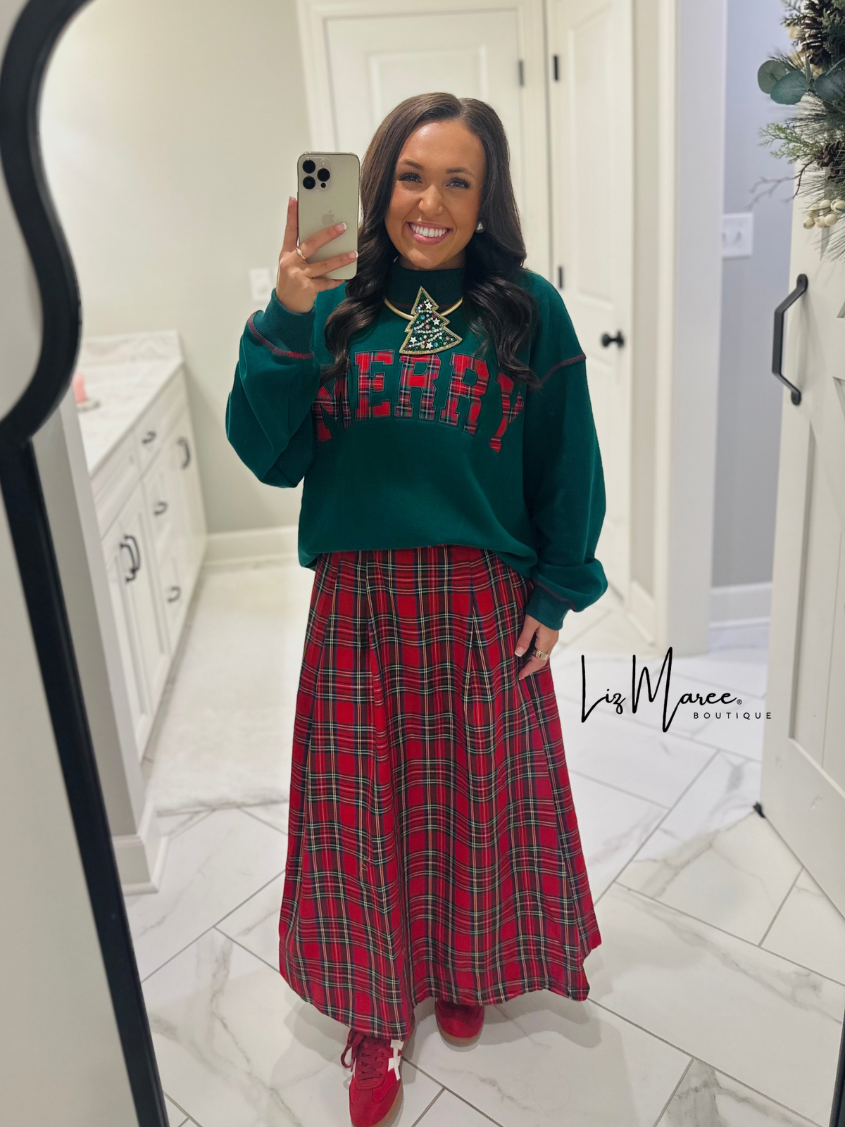 The Merry Plaid Hunter Green Mock Neck Sweatshirt