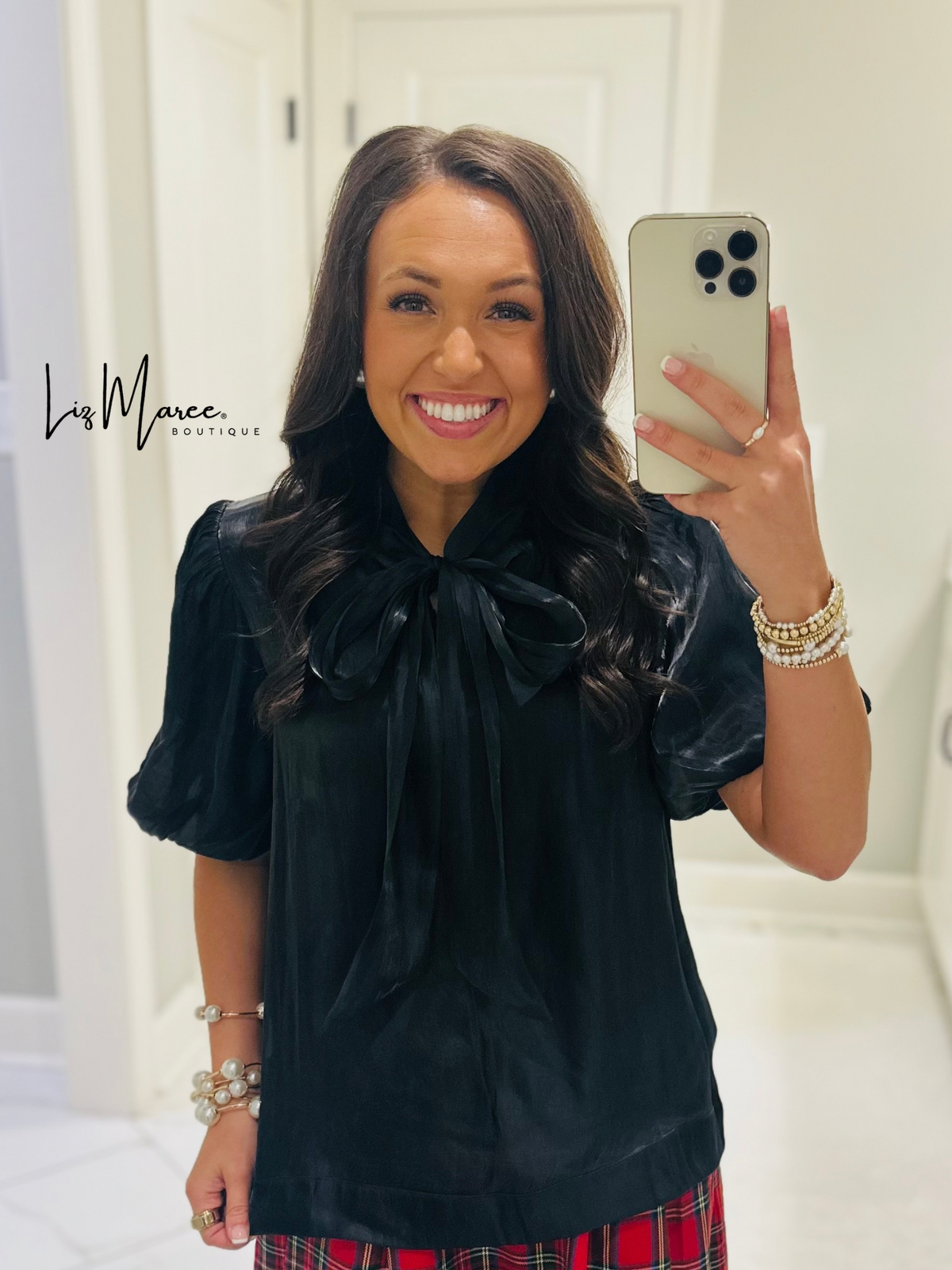 The Ciara Black Puff Sleeve Bow Top