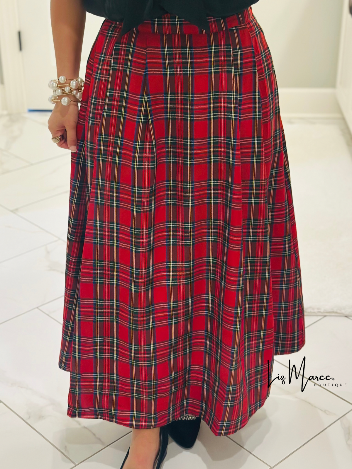 The Tinsley Red Plaid Midi Skirt