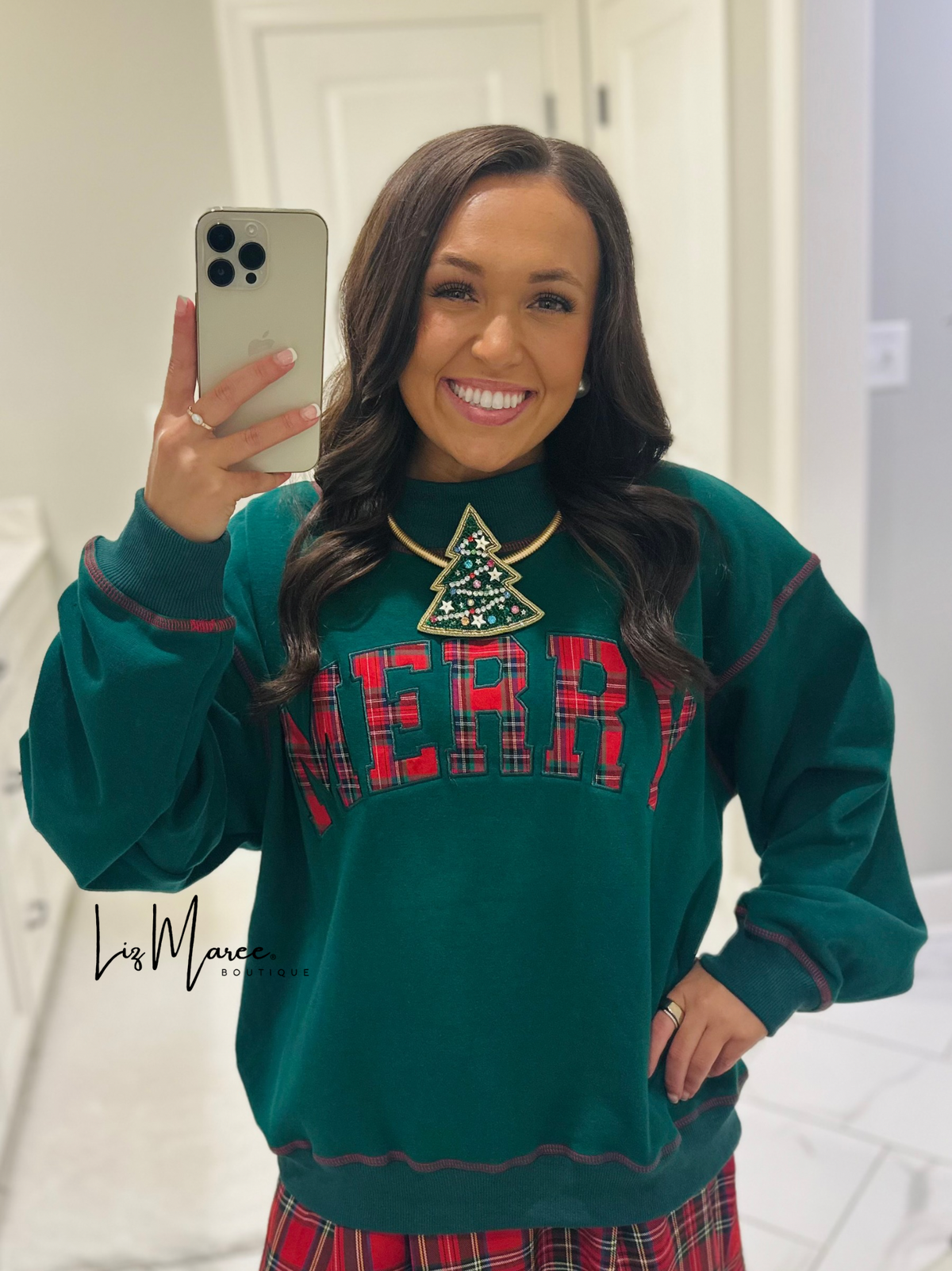The Merry Plaid Hunter Green Mock Neck Sweatshirt
