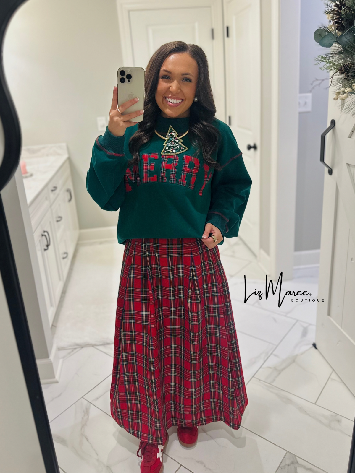 The Merry Plaid Hunter Green Mock Neck Sweatshirt
