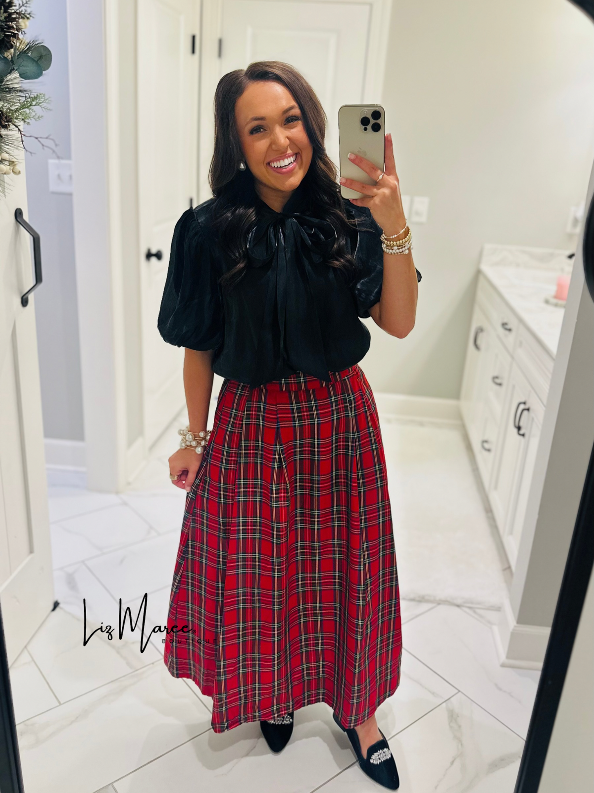The Tinsley Red Plaid Midi Skirt