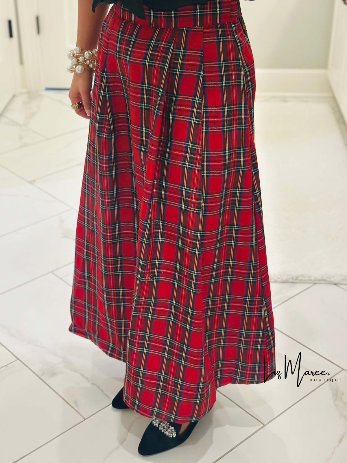 The Tinsley Red Plaid Midi Skirt