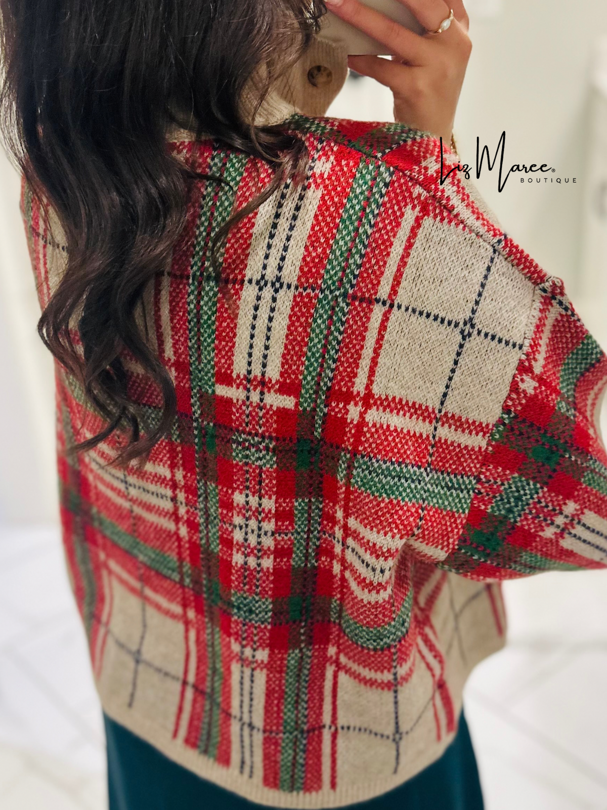 The Sofia Taupe Plaid Sweater Top