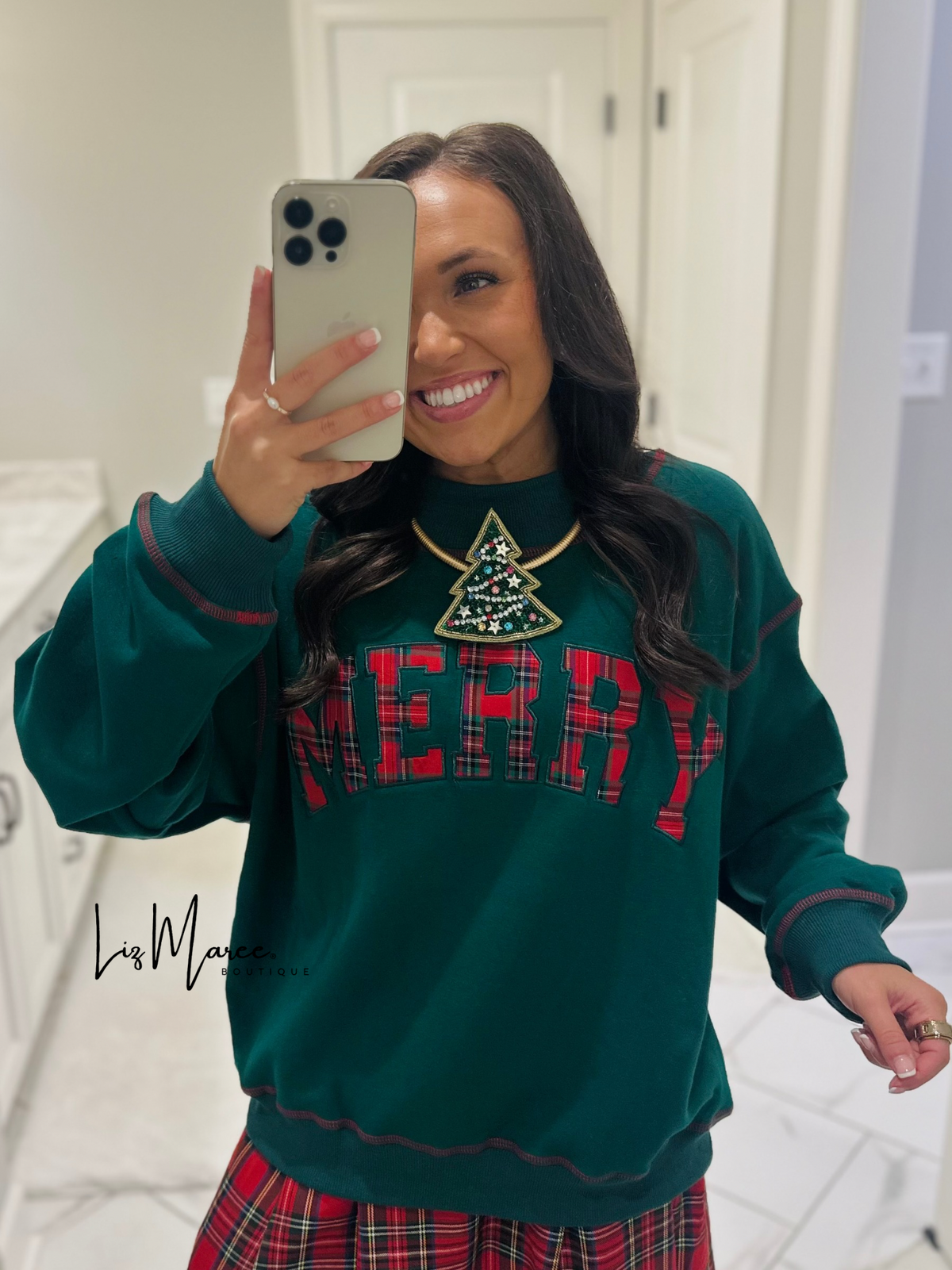 The Merry Plaid Hunter Green Mock Neck Sweatshirt