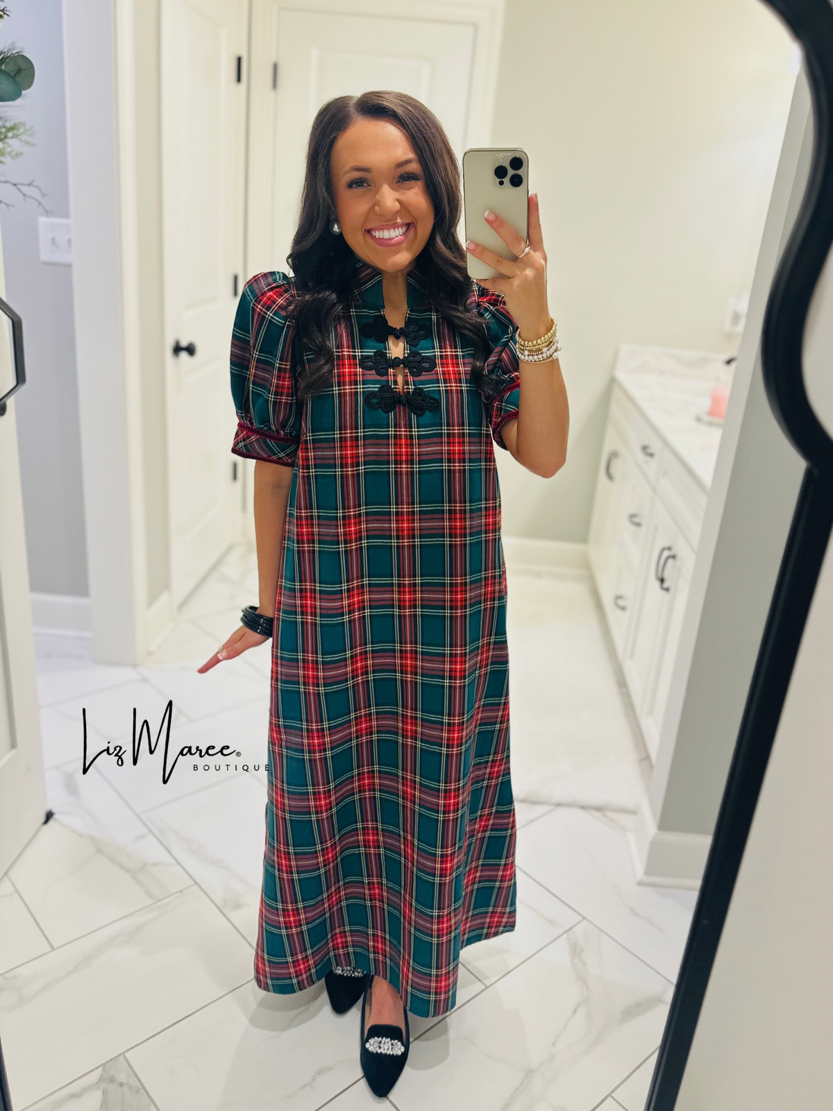 The Holly Green Tartan Plaid Midi Dress