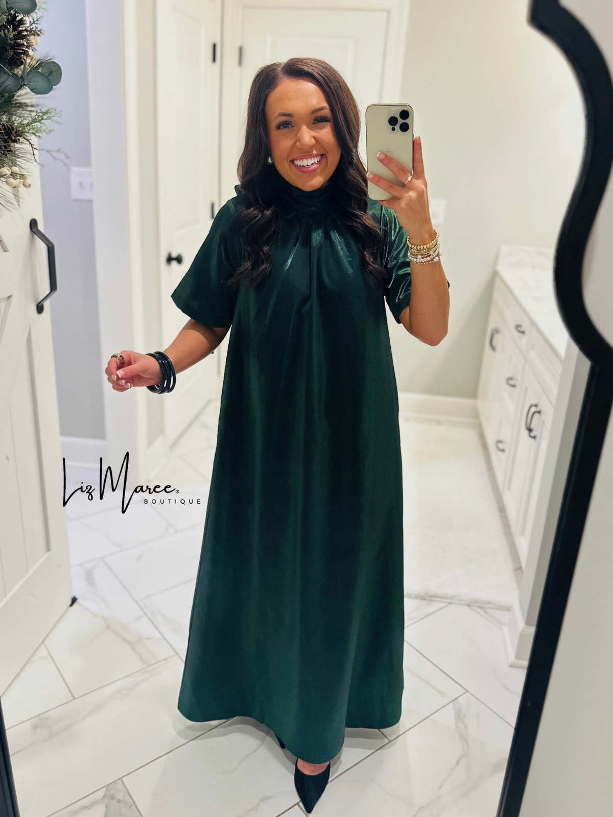 The Noelle Pine Satin Maxi Dress