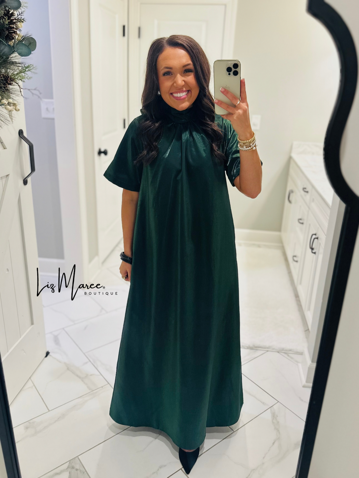 The Noelle Pine Satin Maxi Dress