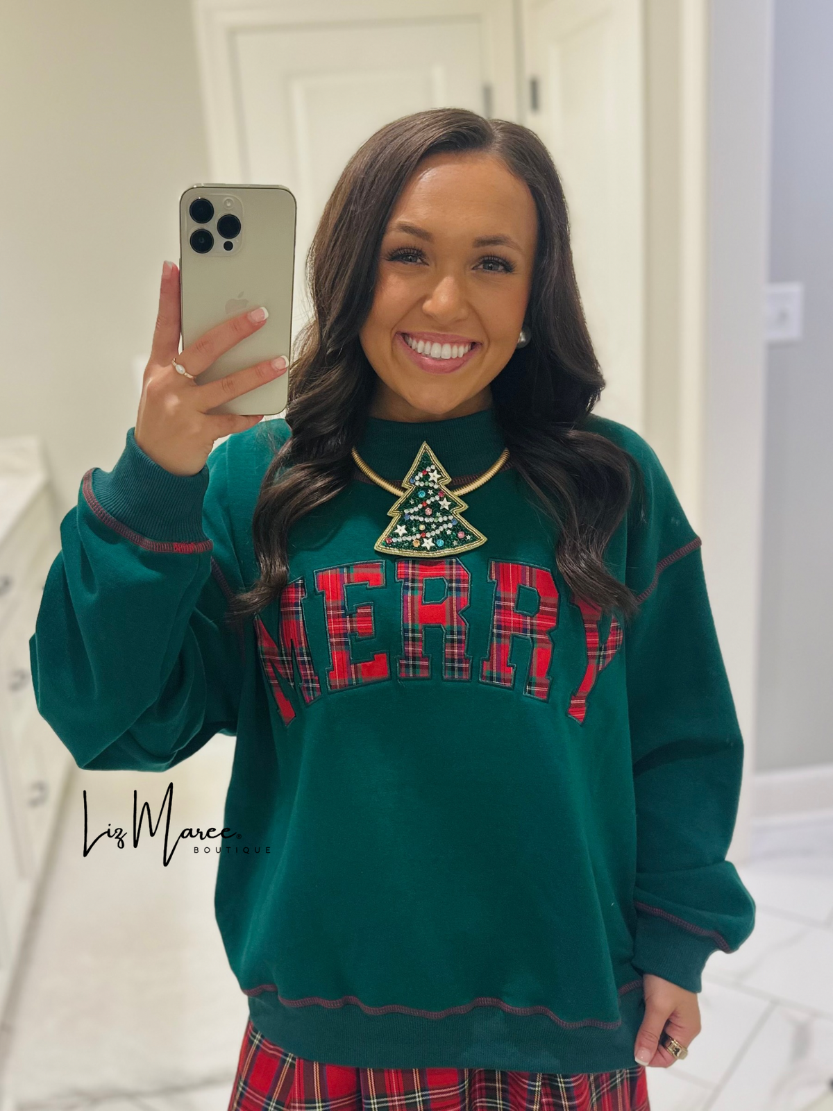 The Merry Plaid Hunter Green Mock Neck Sweatshirt