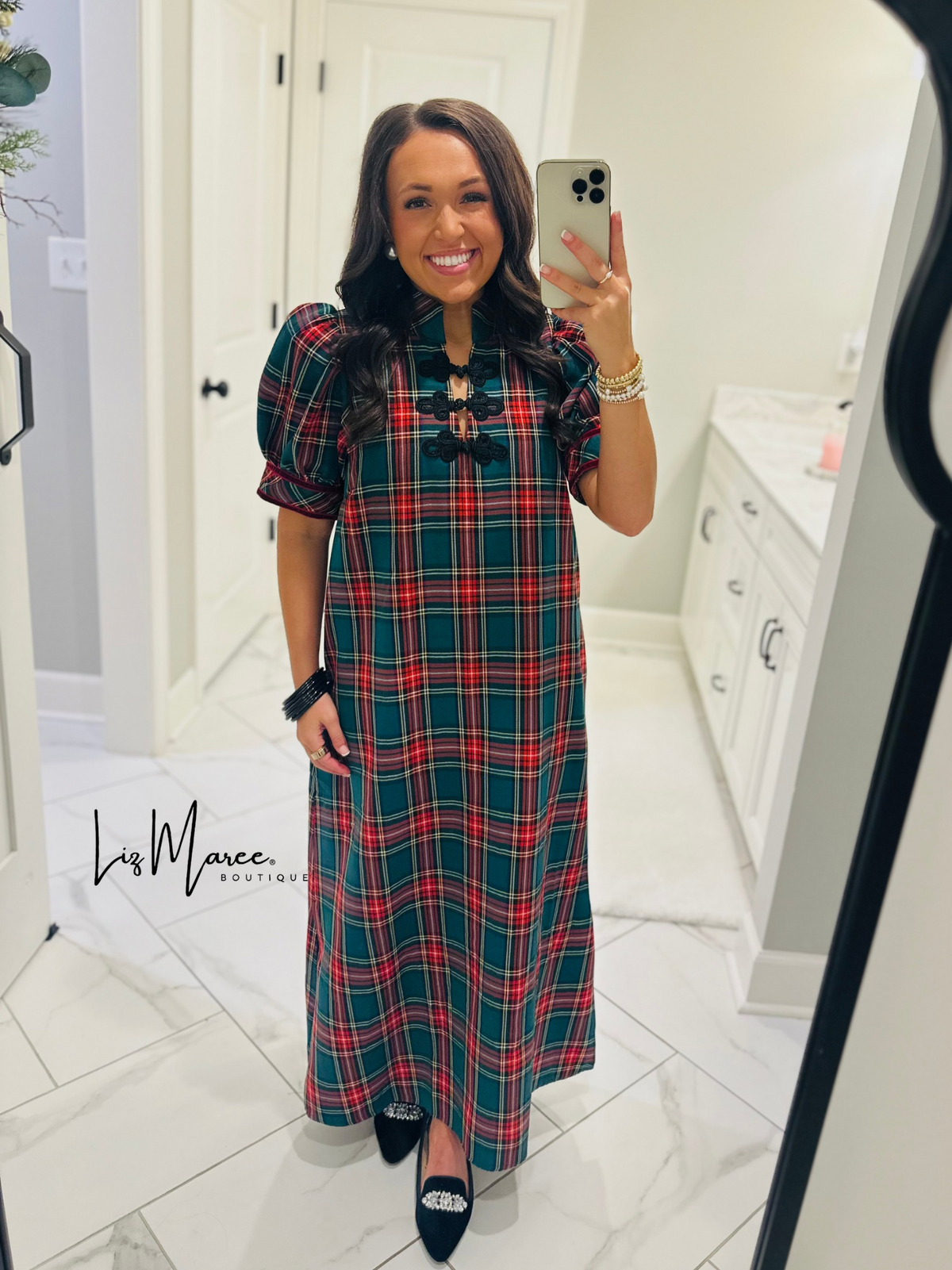 The Holly Green Tartan Plaid Midi Dress