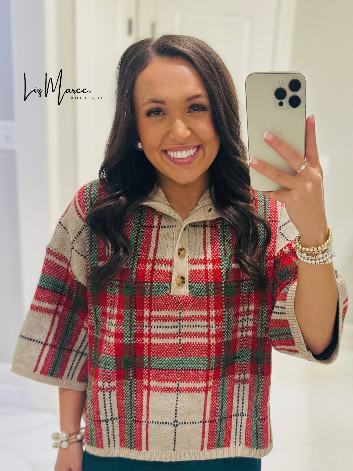 The Sofia Taupe Plaid Sweater Top