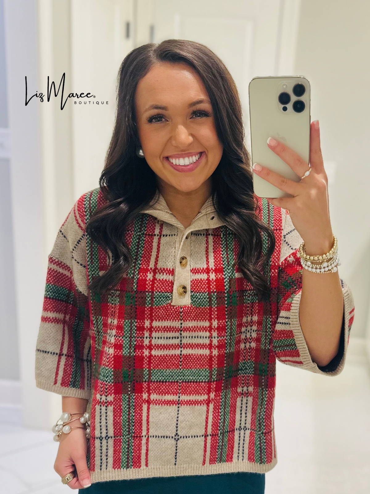 The Sofia Taupe Plaid Sweater Top