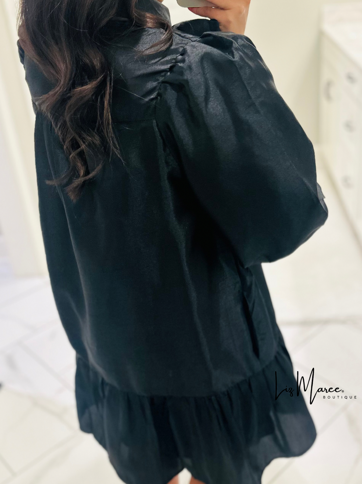 The Brynn Black Metallic Bow Dress