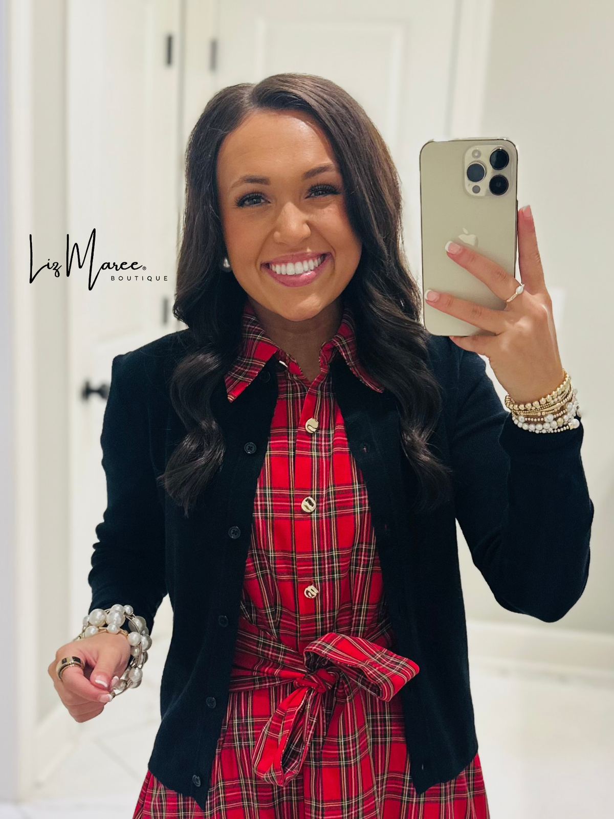 The Carol Red Plaid Bow Midi Dress