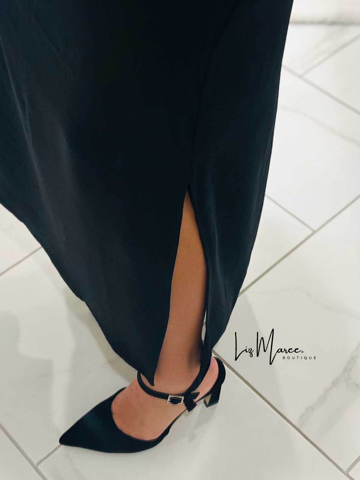 The Clara Black Feather Trim Midi Dress