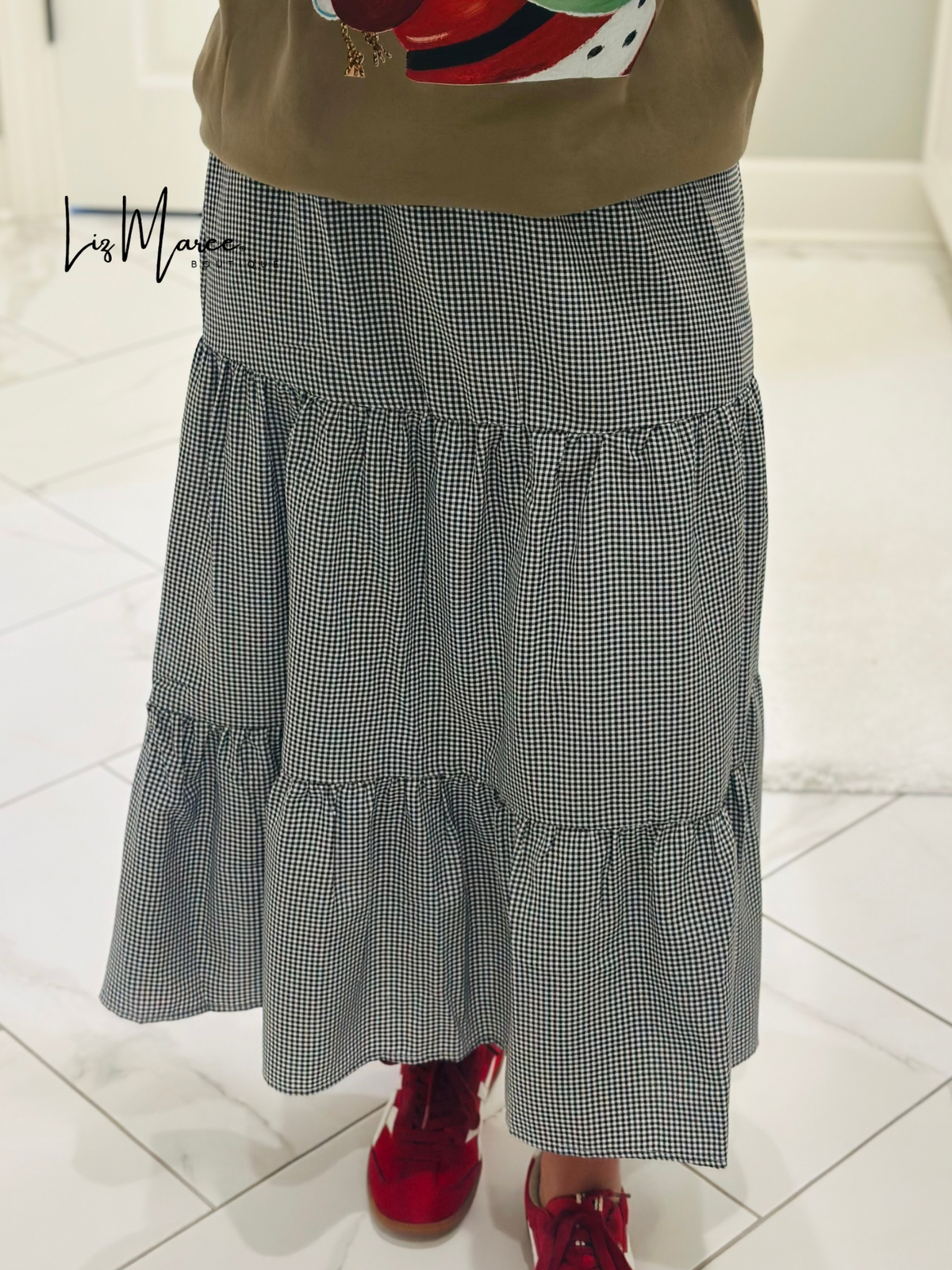 The Black Gingham Midi Skirt