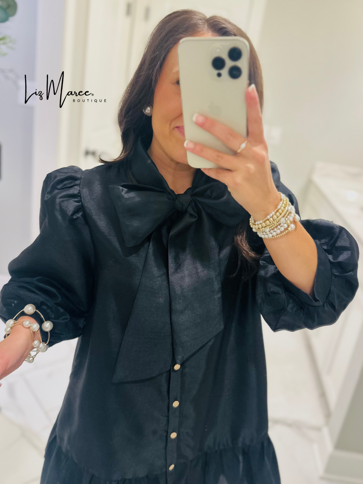 The Brynn Black Metallic Bow Dress
