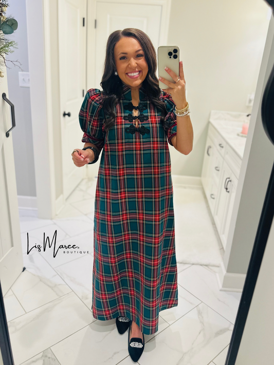 The Holly Green Tartan Plaid Midi Dress