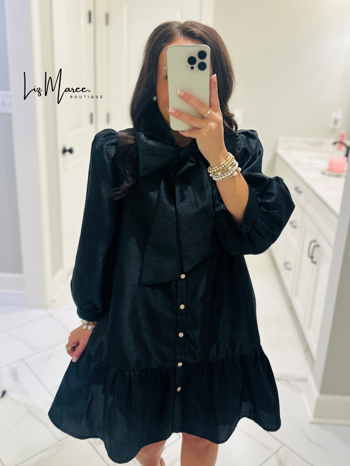 The Brynn Black Metallic Bow Dress