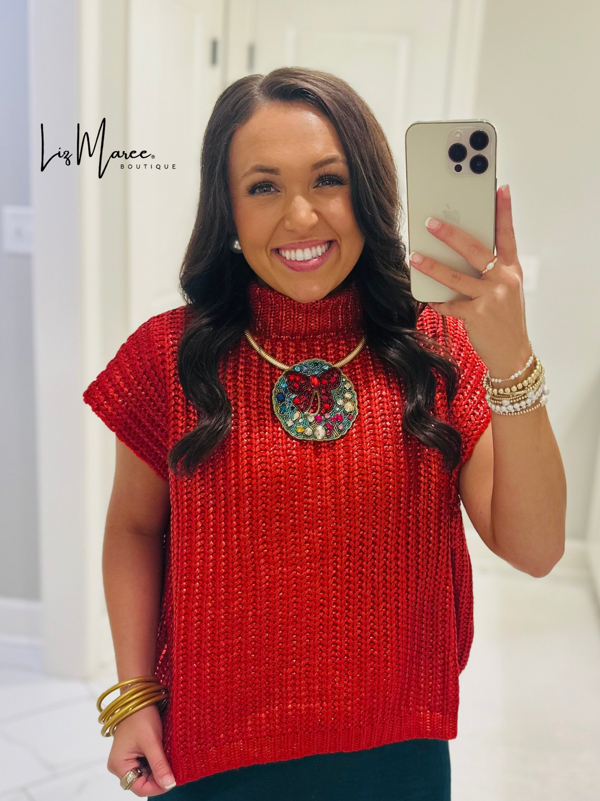 The Natasha Red Metallic Sweater Top