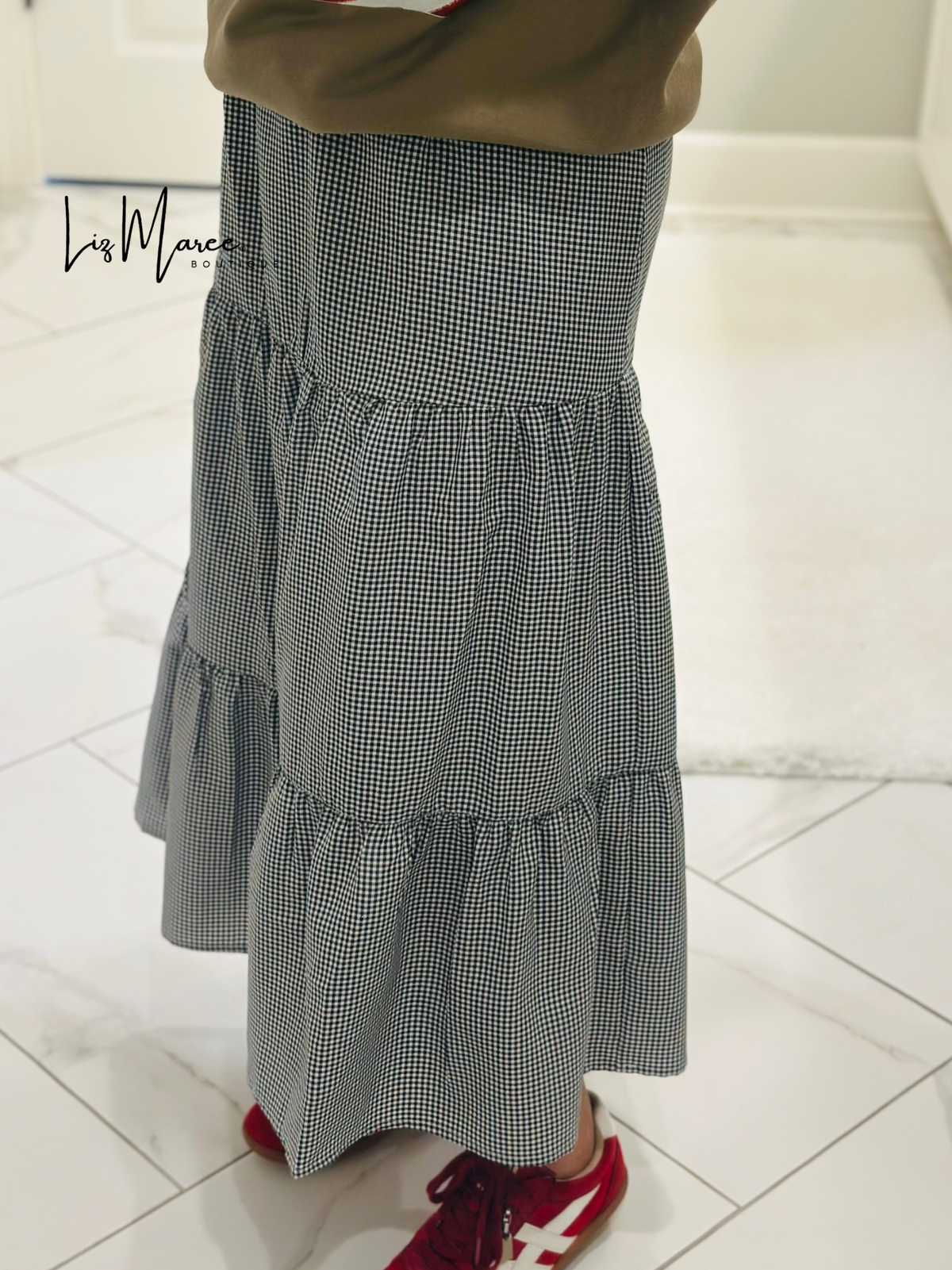 The Black Gingham Midi Skirt
