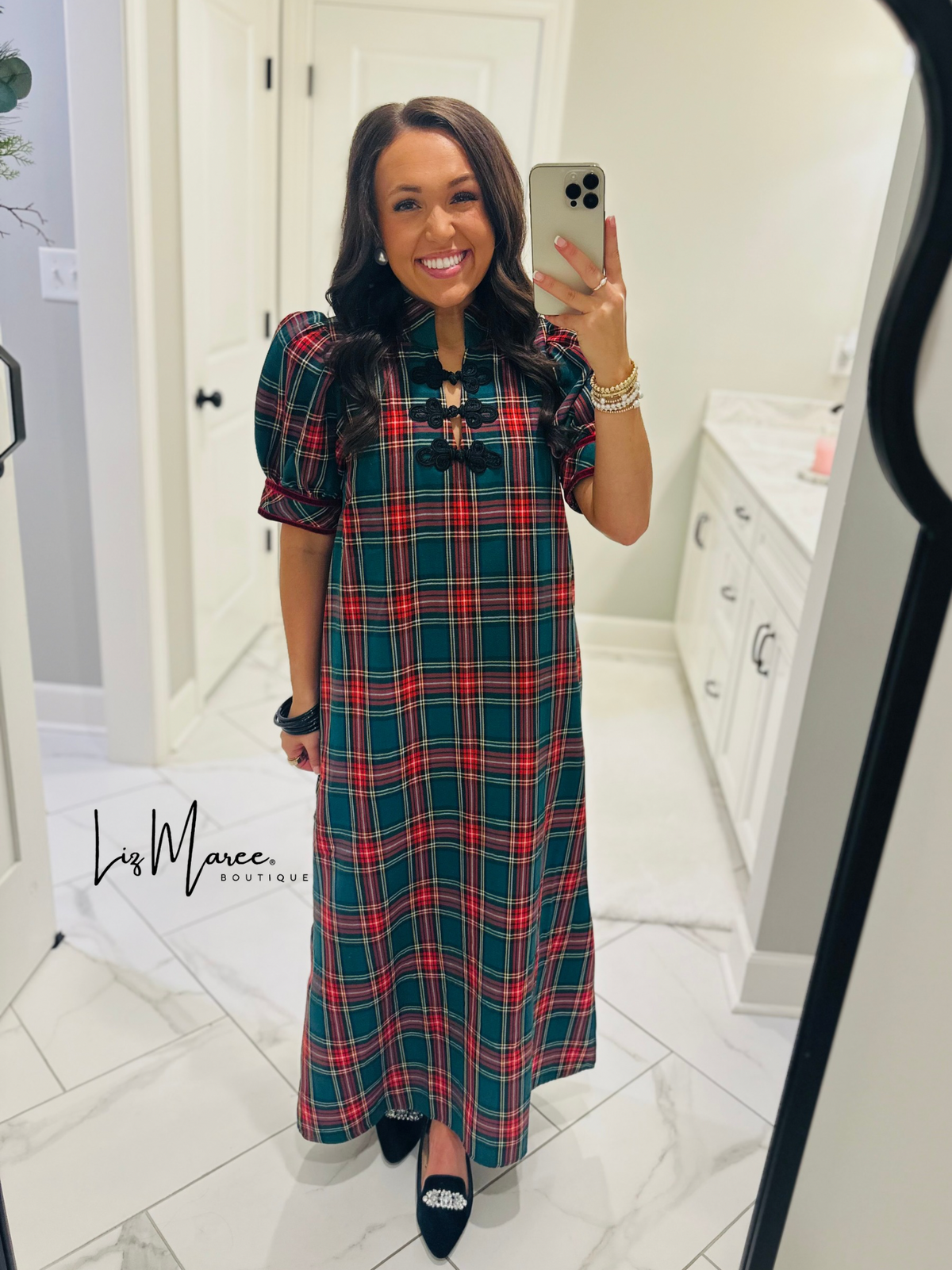 The Holly Green Tartan Plaid Midi Dress