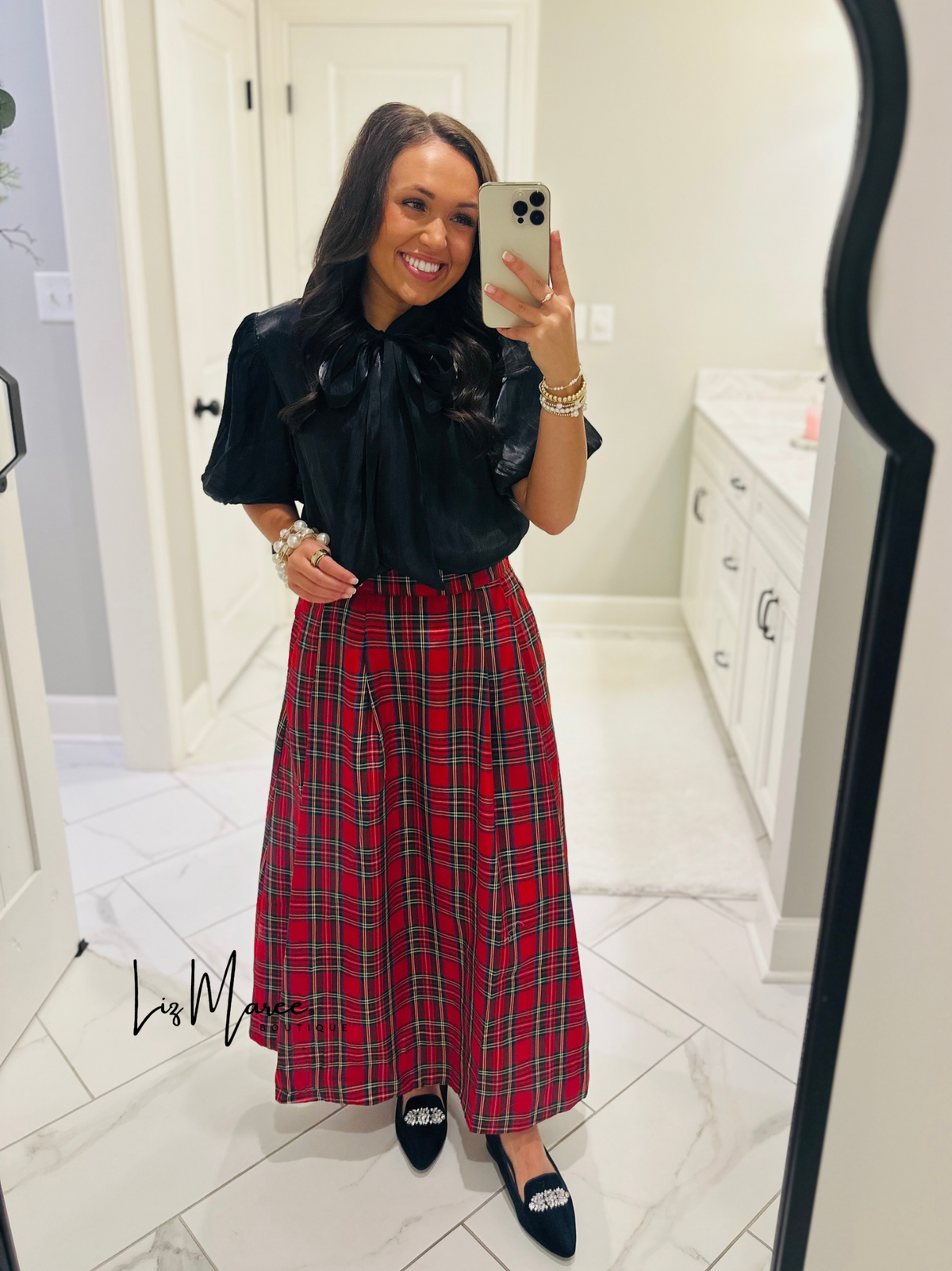 The Tinsley Red Plaid Midi Skirt