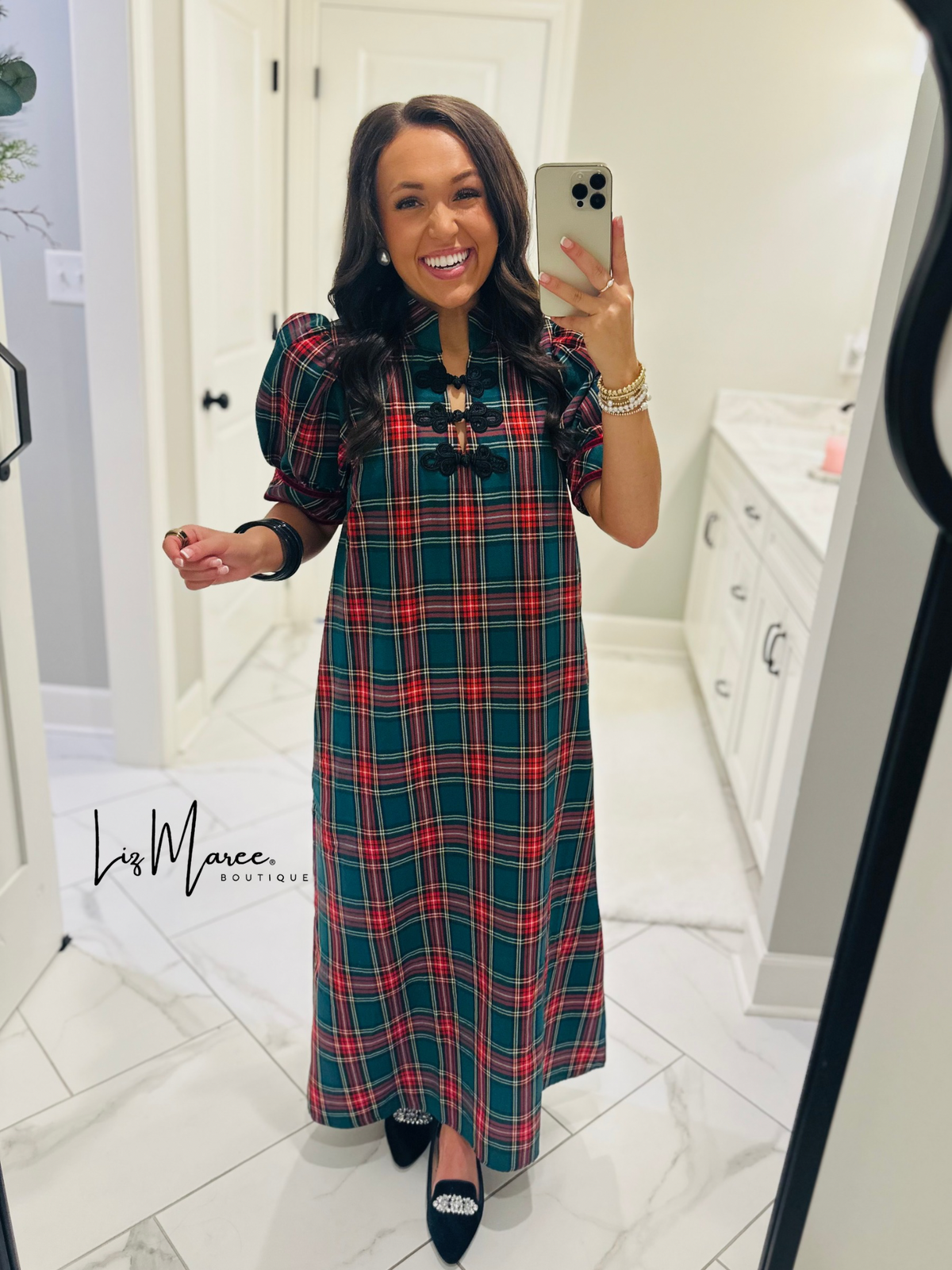 The Holly Green Tartan Plaid Midi Dress