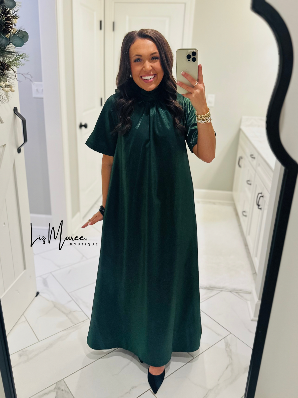 The Noelle Pine Satin Maxi Dress