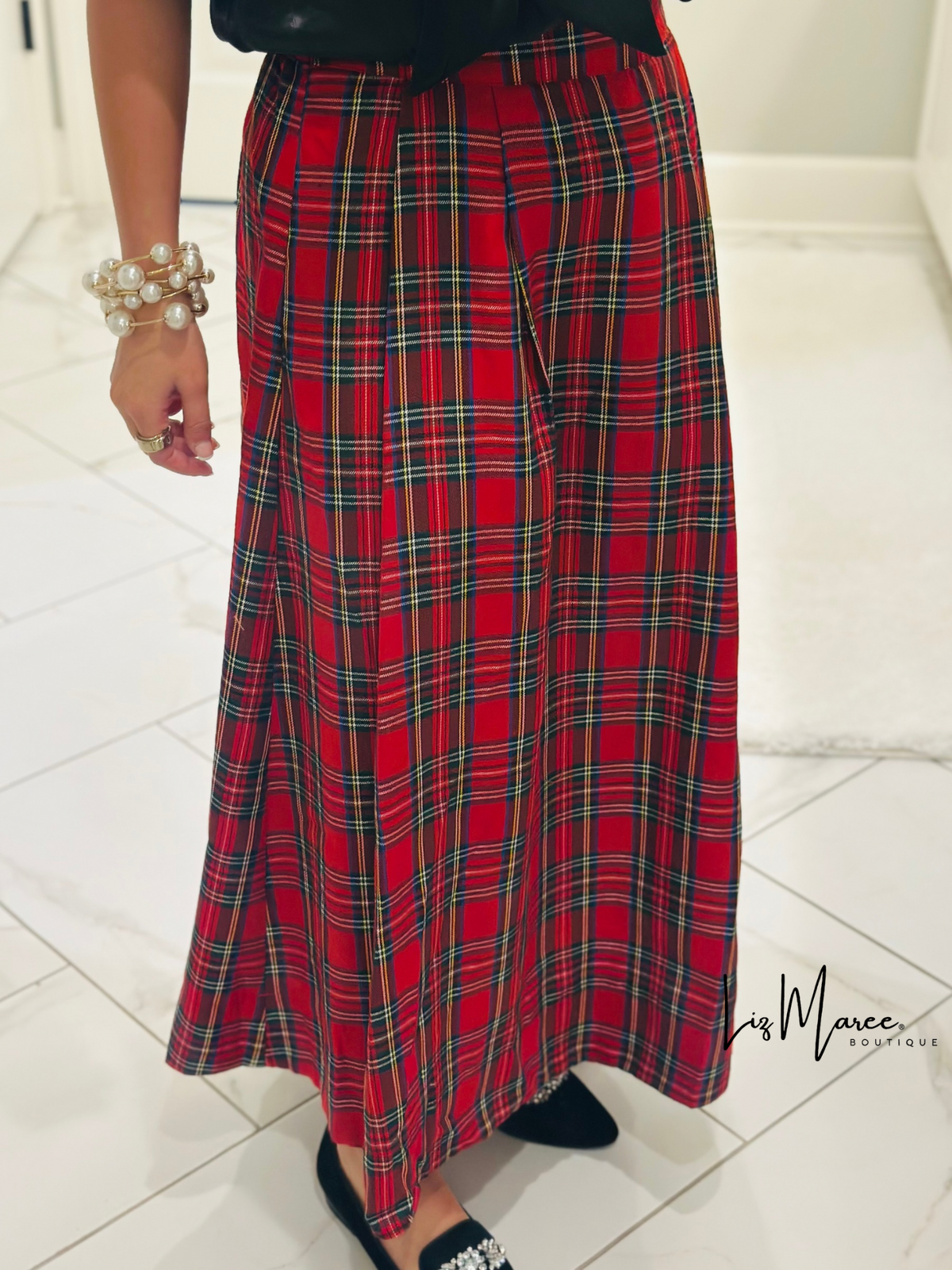 The Tinsley Red Plaid Midi Skirt