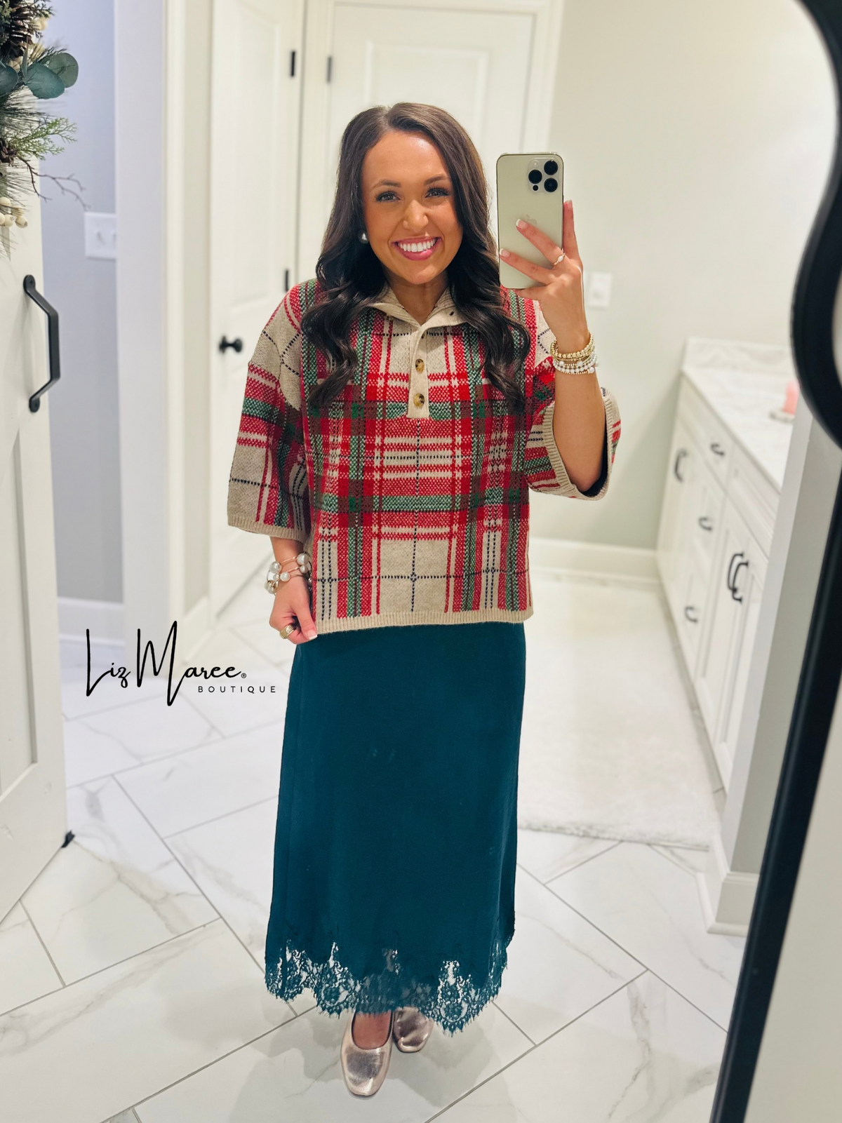 The Sofia Taupe Plaid Sweater Top