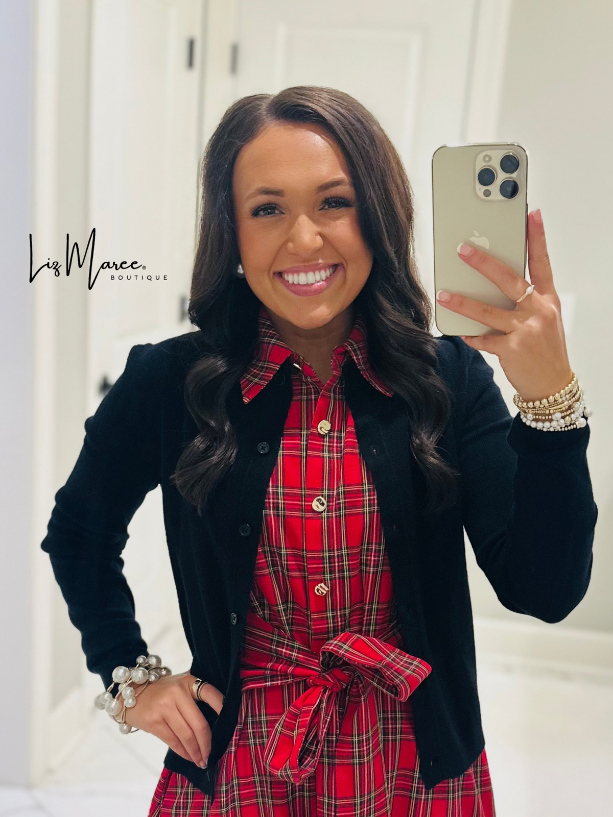The Carol Red Plaid Bow Midi Dress