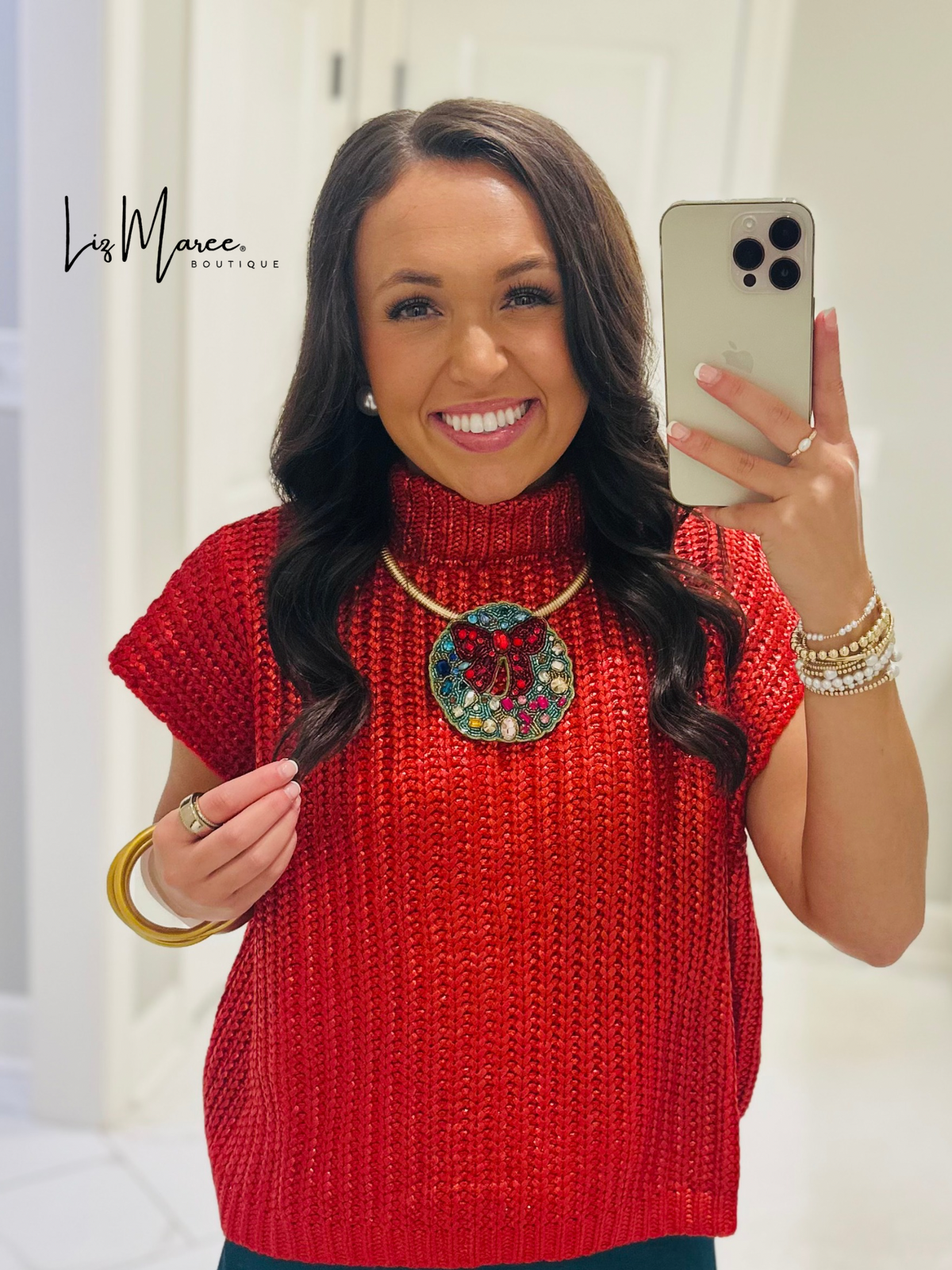 The Natasha Red Metallic Sweater Top
