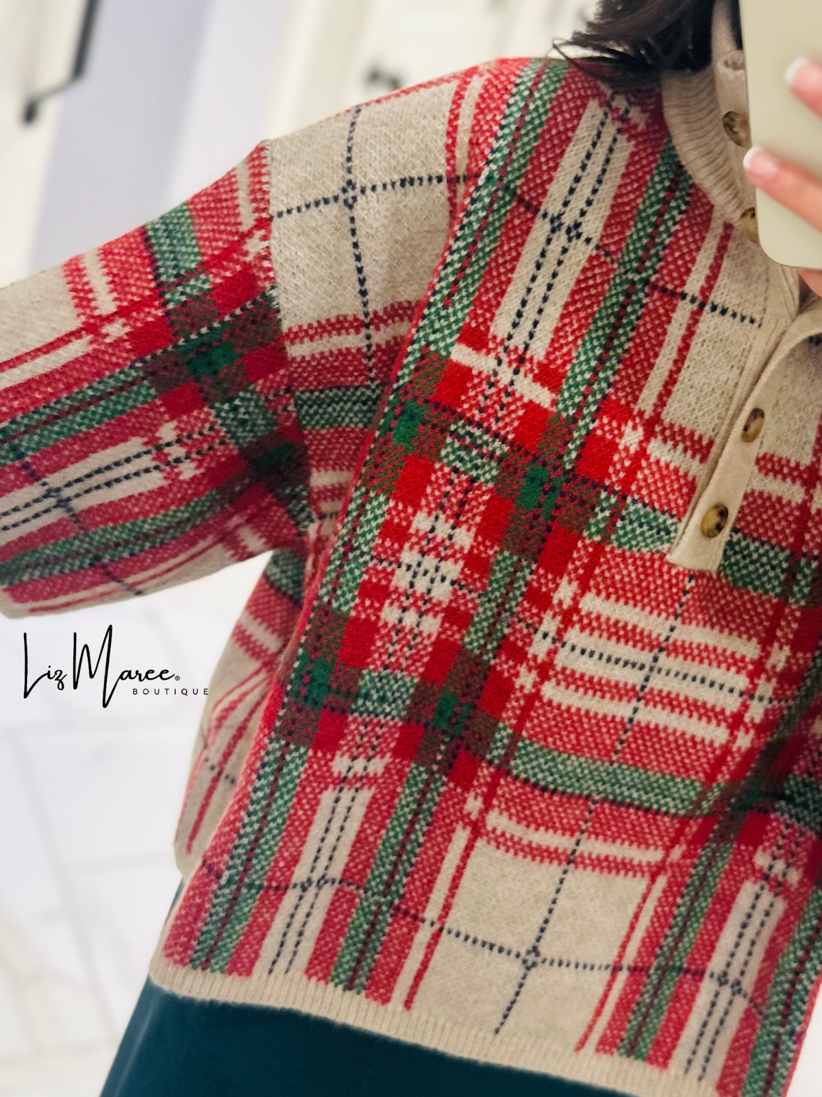The Sofia Taupe Plaid Sweater Top
